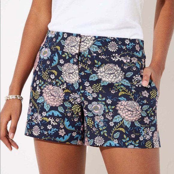 LOFT Pants - LOFT Floral Riviera Shorts Navy Blue 12